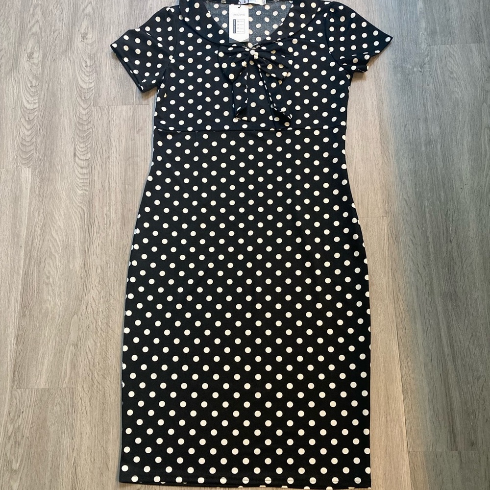 Polka dot Women Short Sleeve Casual Slim Fit and Flare A-line Dress Size Large